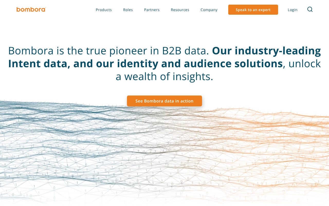 Bombora homepage - B2B company-level intent data from publisher cooperative network with surge scoring