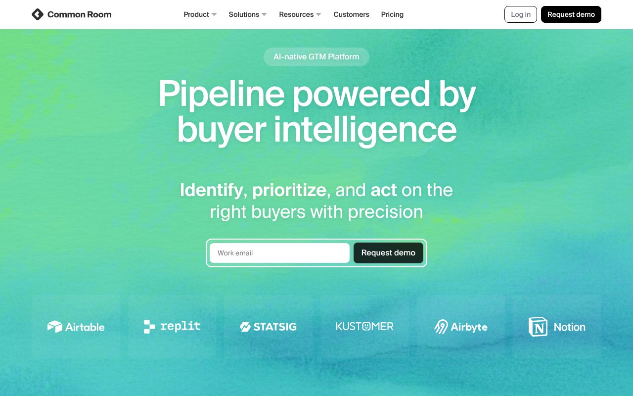Common Room homepage - signal aggregation platform for community, social, and product engagement data