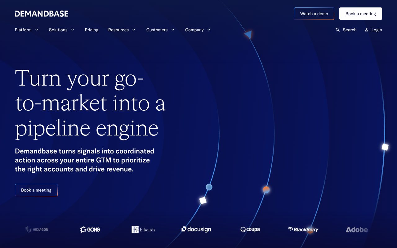 Demandbase homepage - enterprise ABM platform with advertising, intent data, and website personalization