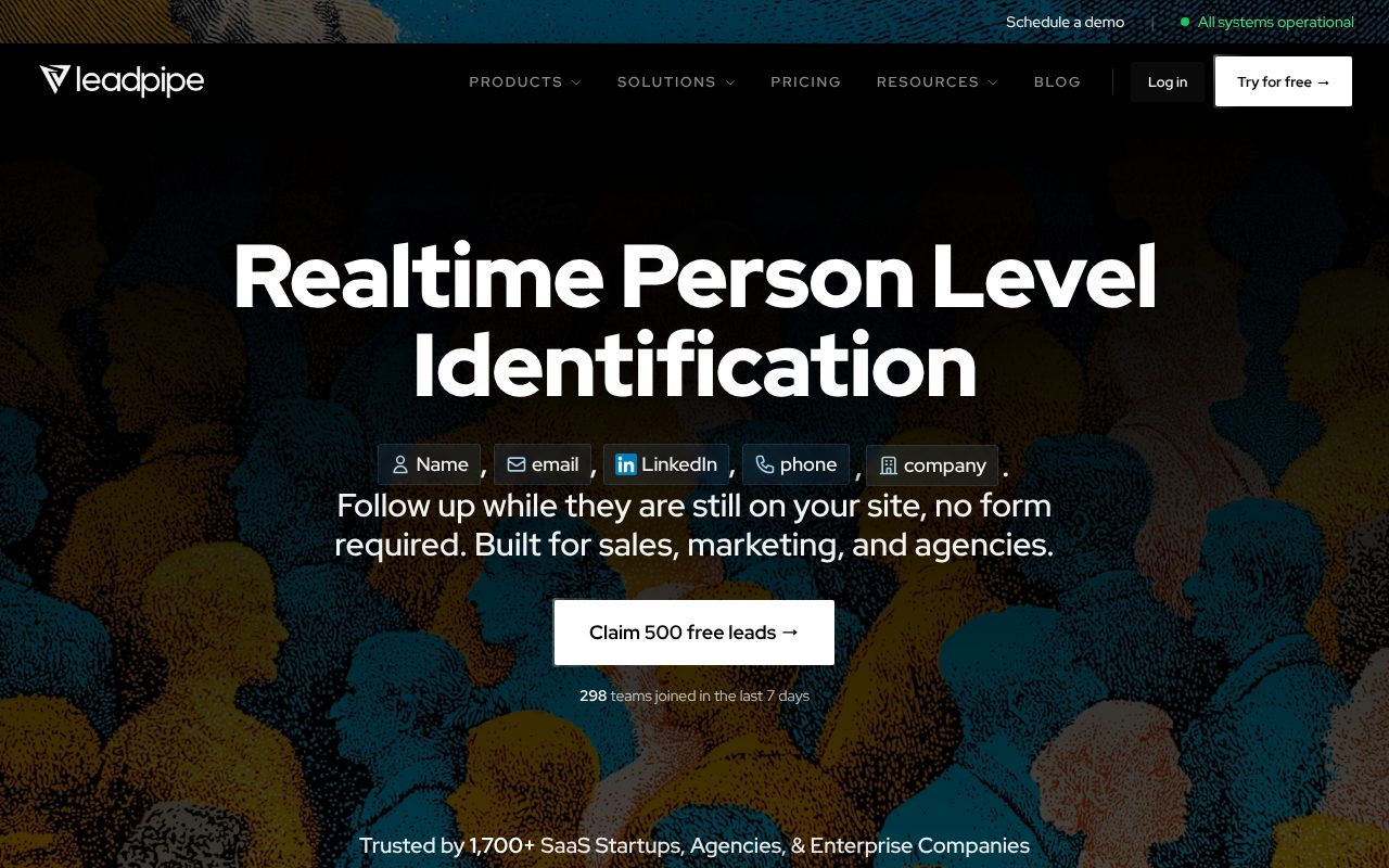 Leadpipe homepage - higher match rates than RB2B for more leads from the same B2B traffic