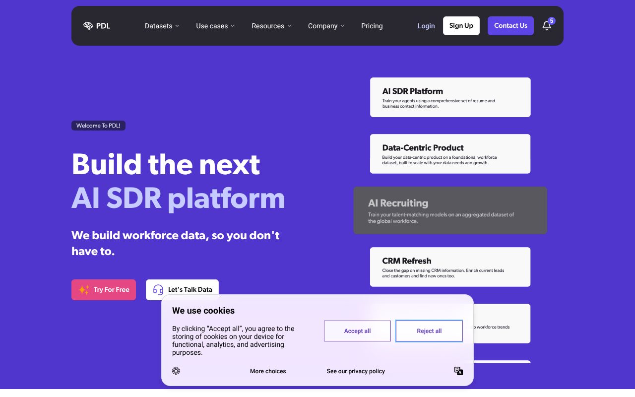 People Data Labs homepage - B2B identity data API and person enrichment