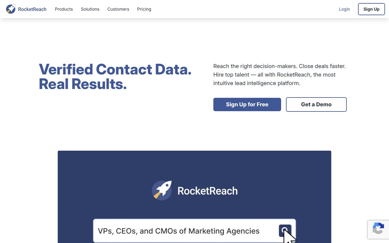 RocketReach homepage - people search platform with 700M profiles for sales and recruiting